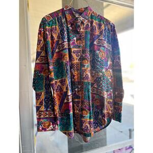 Vintage 1980's At Last Basics colorful western button down shirt size M